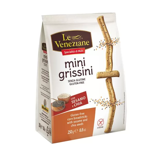 Mini grissini bez glutēna ar sezamu un čia LE VENEZIANE, 250g